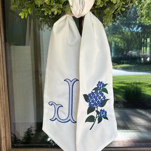 Hydrangea Initial Wreath Sash, Summer Wreath Sash, Fast Shipping, Personalized Door Decor, Floral Wreath Sash