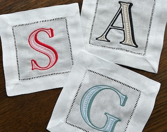 Embroidered One Letter Monogram Cocktail Napkins