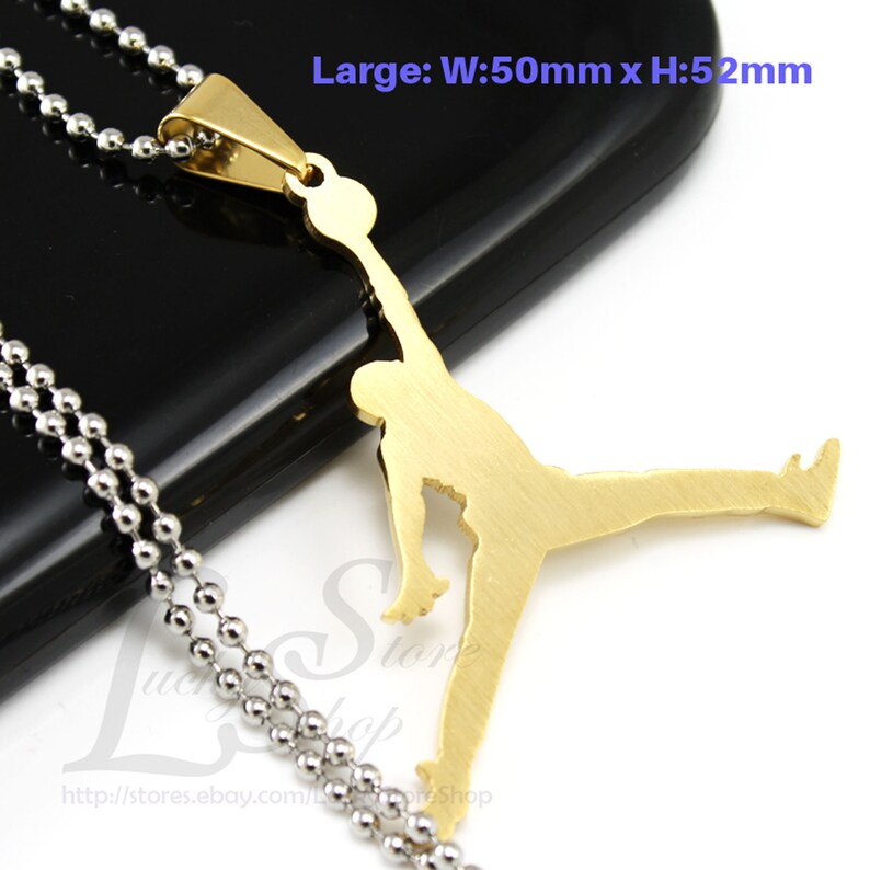 Large Jordan Jumpman Logo Cool Stainless Steel Pendant Necklace Silver Gold or Black image 7