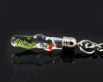 Personalized Custom Name or Word on Rice in Sword Glass Vial Pendant Charm Key Chain Cute Unique Gift