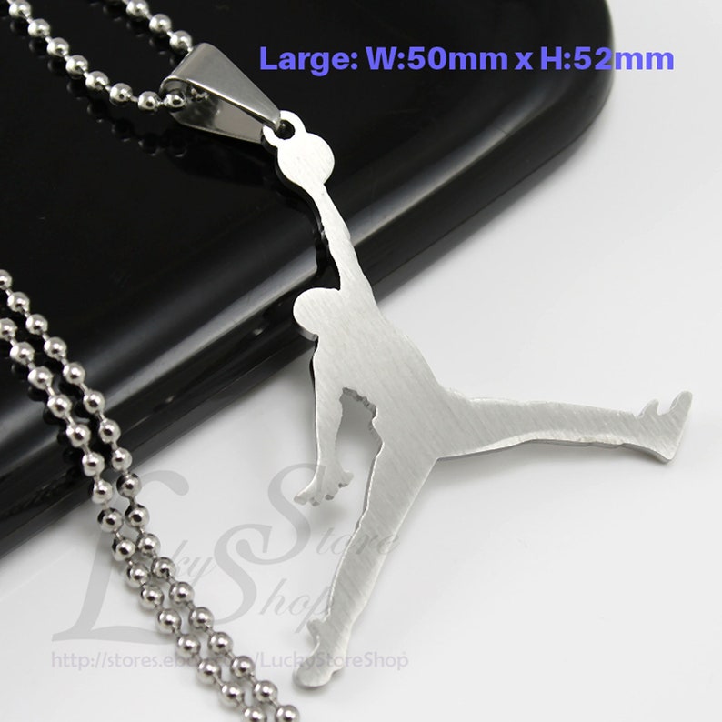 Large Jordan Jumpman Logo Cool Stainless Steel Pendant Necklace Silver Gold or Black image 2