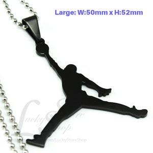 Large Jordan Jumpman Logo Cool Stainless Steel Pendant Necklace Silver Gold or Black Black