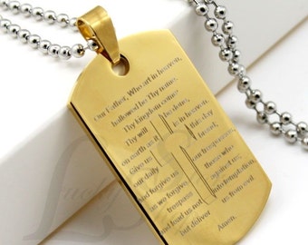 Tungsten Dog Tag Necklace Lord's Prayer 24