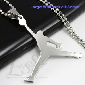 Large Jordan Jumpman Logo Cool Stainless Steel Pendant Necklace Silver Gold or Black Silver