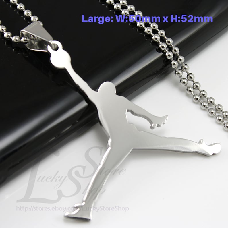 Large Jordan Jumpman Logo Cool Stainless Steel Pendant Necklace Silver Gold or Black Silver