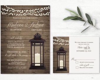 Rustic Wedding Invitation Set Metal Lantern Country Wedding Etsy