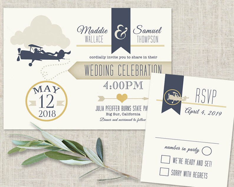 vintage plane wedding invitations