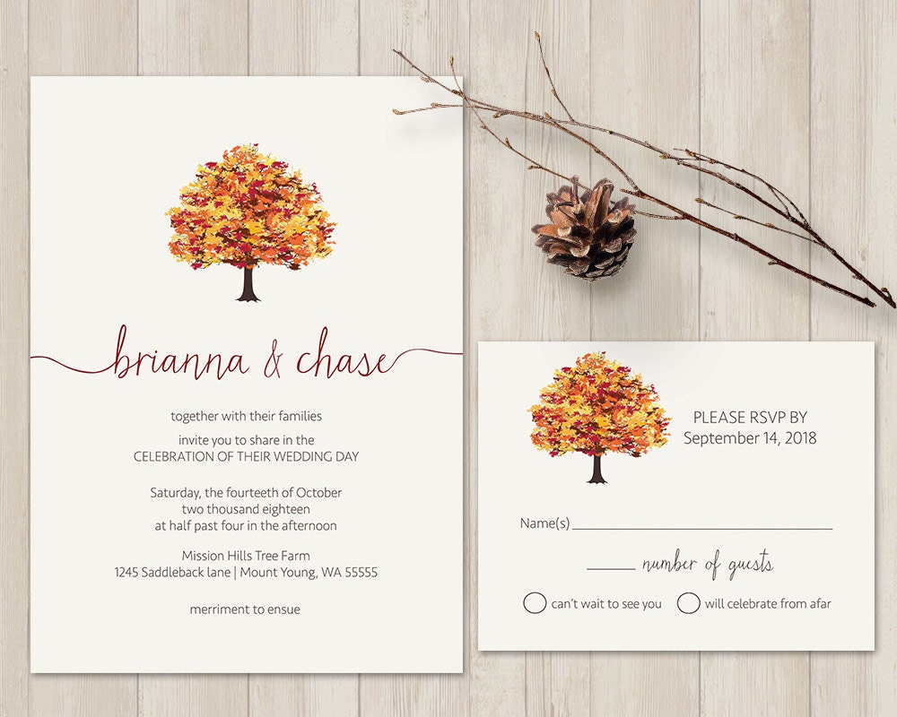 Rustic Fall Wedding Invitation Set Printable Fall Wedding ...