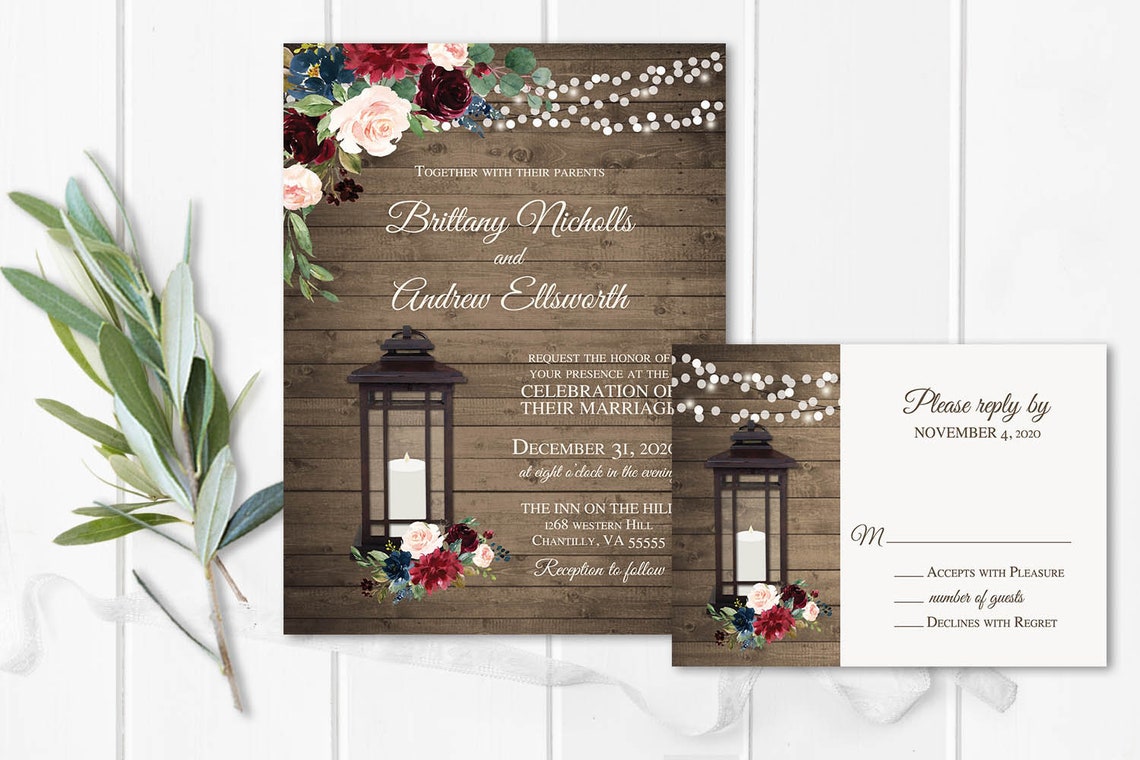 Lantern Wedding Invitations Set Rustic Summer Wedding - Etsy