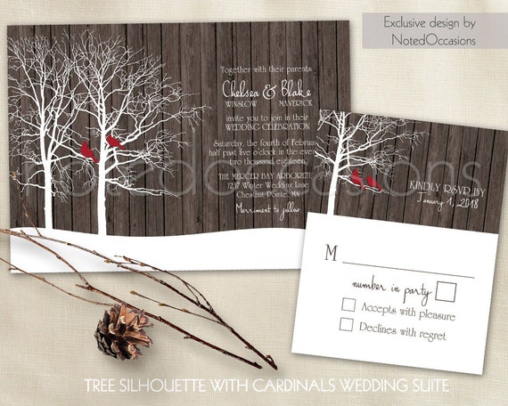Rustic Winter Wedding Invitation Set Oak Tree Country Wedding Etsy