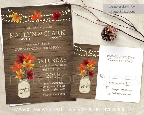 Rustic Fall Wedding Invitations Set Mason Jar Country Wedding Etsy