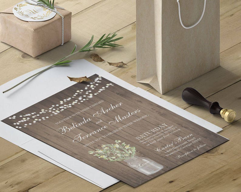 Rustic Wedding Invitation Printable Set Rustic Greenery Wildflowers Mason Jar Wedding Country Wedding Floral printable Template Digital file
