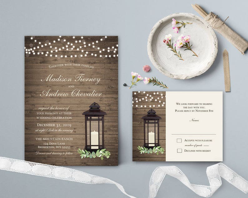 Lantern Wedding Invitations Greenery Wedding Invitations Etsy