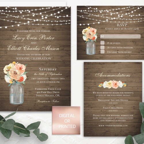 Rustic Wedding Invitation Template Wedding Invitation | Etsy