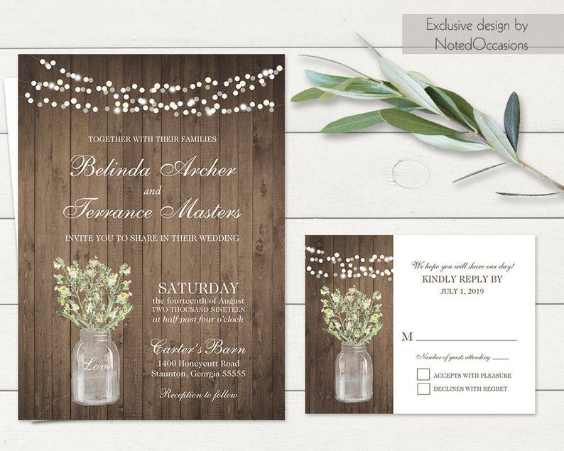 Rustic Wedding Invitation Printable Set Rustic Greenery Wildflowers Mason Jar Wedding Country Wedding Floral printable Template Digital file