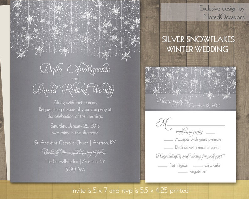 Winter wedding Invitations Silver Snowflake Winter Wedding