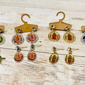 Virgin Mary Stud Earrings Assorted Colors Religious Jewelry Aretes de La Virgen de Guadalupe Diferentes Colores