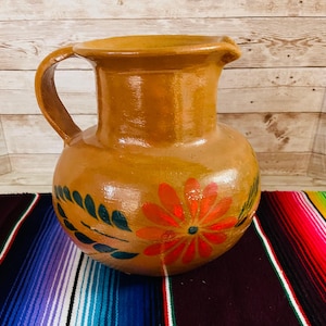 Terra Cotta Mexican Art Pottery Pitcher Jarra Artesanal Mexicana de Barro