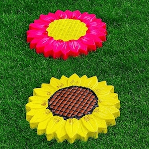 Handmade Colorful Concrete Garden Sunflower Stepping Stone Garden Pathway Outdoor Yard Decoration Cement Paver for Lawn Patio Choose Your Co