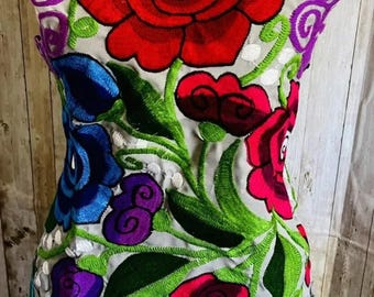 Mexican Embroidered Handmade Flower  Kitchen Apron Mandil Delantales Mexicano Bordado de Flores