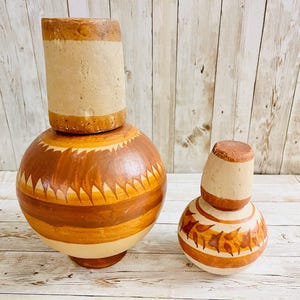 Mexican Clay WaterJugs with Cups 2 Garrafones de Barro Mexicano 9 In & 5 In