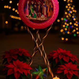 Handmade Mexican Nativity Corn Husk Set in an Ornament Corn  Nacimiento Navideño Mexicano de Hoja de Maiz en Una Esfera