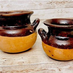 2x Olla de Barro Vidriado Chocolatera oh Frijolera 2x Terra Cota Bean Hot Chocolote Pots 6 & 5 Inches Tall