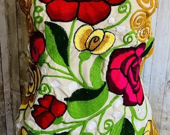 Mexican Embroidered Handmade Kitchen Flower Apron Mandil Delantal Mexicano Bordado de Flores