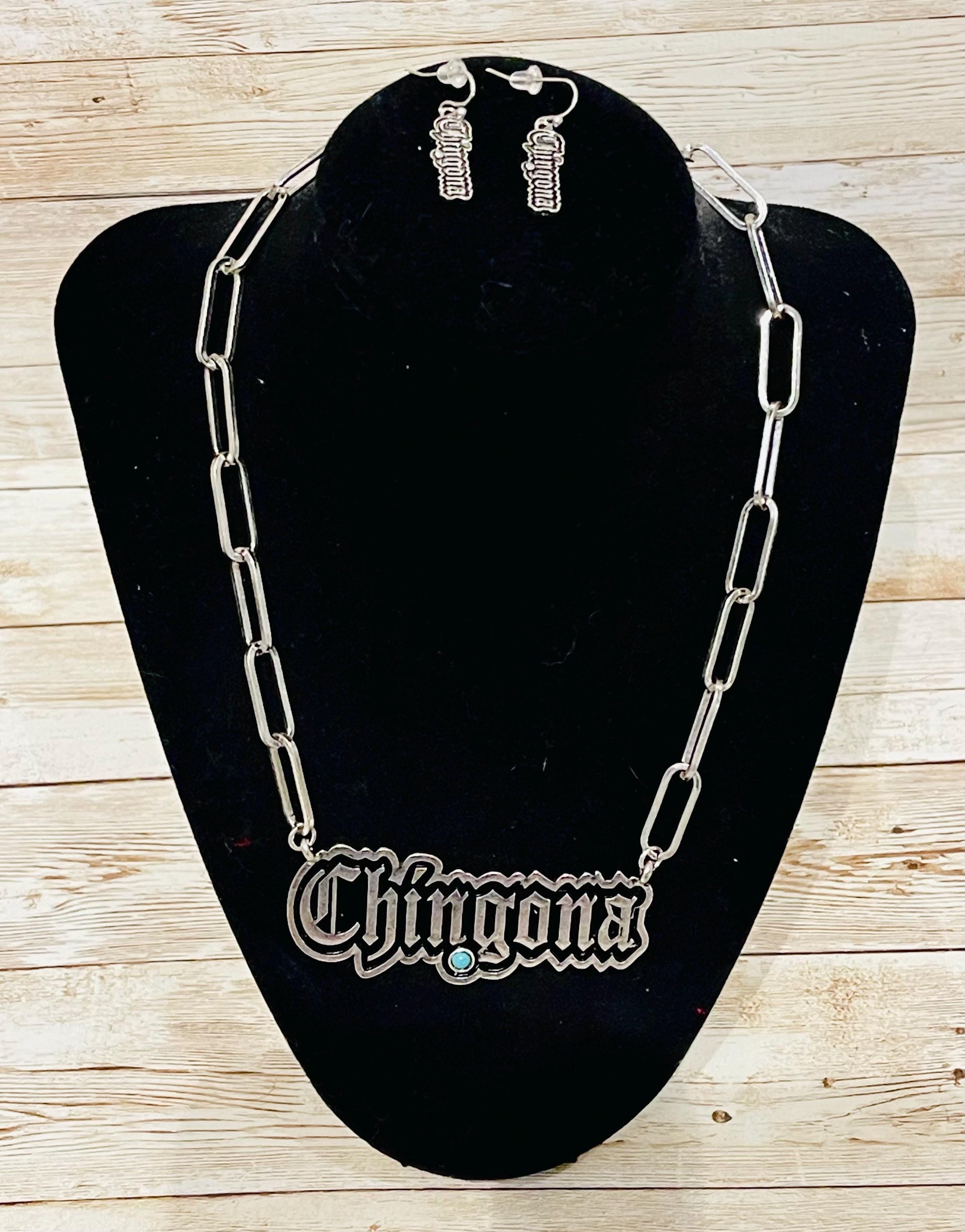 Chingona Necklace Pendant Set With Earrings Set De Cadena Y Aretes
