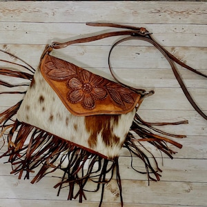 Handcrafted Western Mexican Leather Crossbody Purse with Fringes Bolsa Mexicana de Piel con Flecos