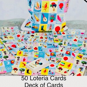 Loteria Set with Loteria Tote, Cards (4/6 inches) and Deck of Cards Bolsa de Loteria con Cartas de  4/6 Pulgadas Baraja y Bolsa de Loteria