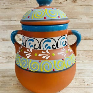 Olla de Barro Frijolera con Tapa Clay Pot with lid Fits Up To 1 Kg Terracota Pot