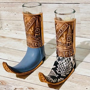 2x Mexican Leather Boot Shot Glasses 2x Vasos Tequileros de Bota con Piel