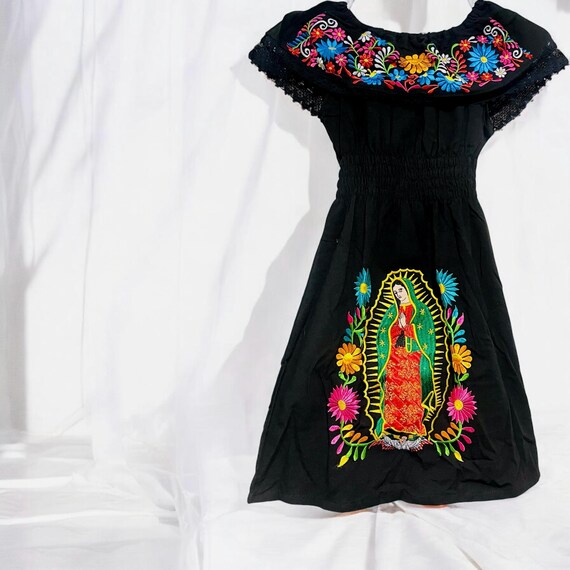 Kids Size Virgin Mary Mexican Embroidered Dress Vestido De Niñas