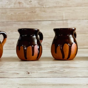 4 X Terra Cota Small Mexican Mugs 4 Tazas Jarritos De Barro Mexicano