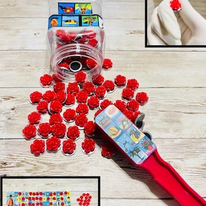 Fichas de Resina de Loteria Magneticas de La Rosa con Pala Magnética para Cartas Chicas  Resin Magnetic Flower Chips & Wand Mexican Loteria