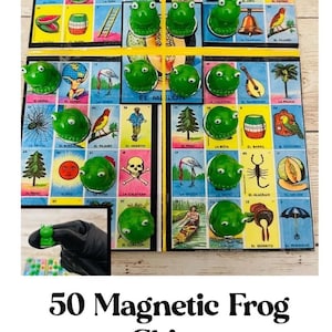 50 Fichas de  Loteria La Rana con Pala Magnetica 50 La Rana Loteria Chips with Magnetic Wand