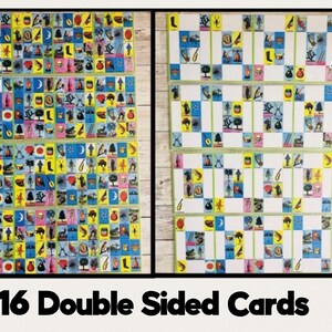 16 or 8 Double Sided Loteria Cards 4 Corner and Pozito Cartas de Lotería Reversibles con 4 Esquinas y Pozito
