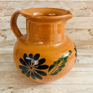 Terra Cotta Mexican Art Pottery Pitcher Jarra Artesanal Mexicana de Barro