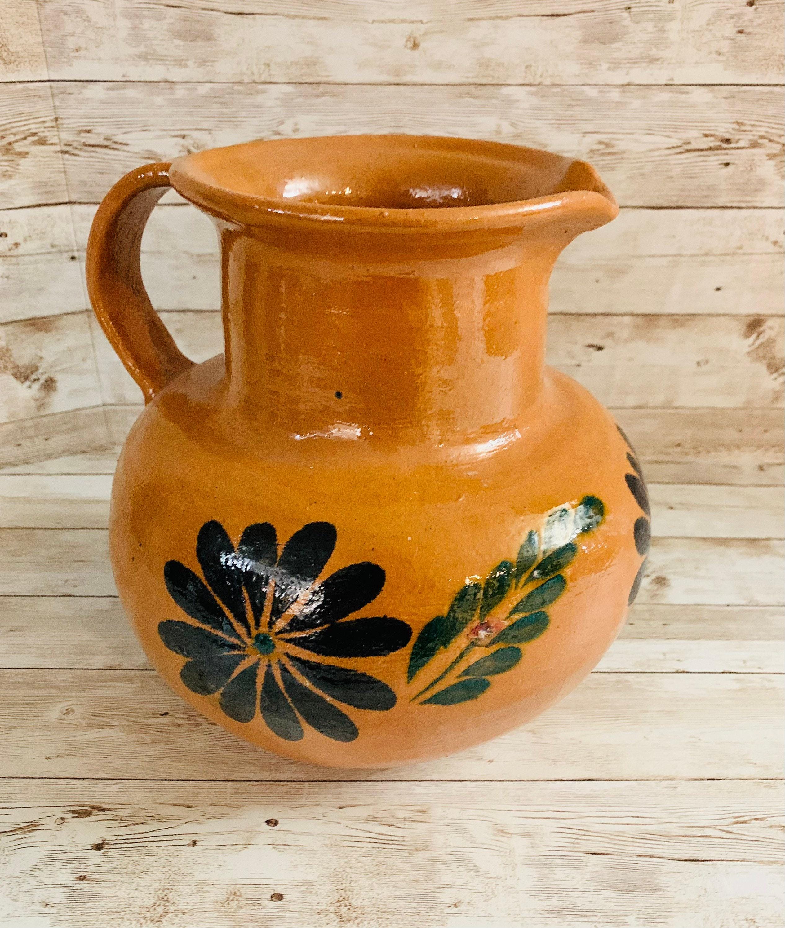 Terra Cotta Mexican Art Pottery Pitcher Jarra Artesanal Mexicana