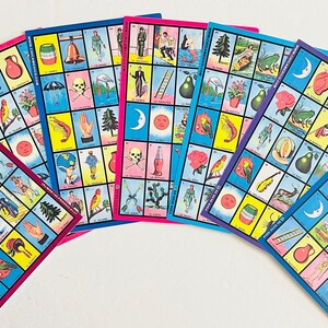 Loteria Cards 9x6 Inches 5 rows x 5 Columns with Deck of Cards Cartas de Loteria 9x6 pulgadas 5 columnas x 5 Hileras con Baraja