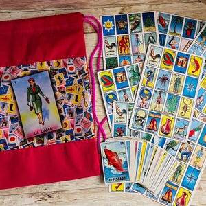 Loteria Set with Loteria Tote, 12 Cards and Deck Bolsa de Loteria con 12 Cartas y Baraja de Loteria