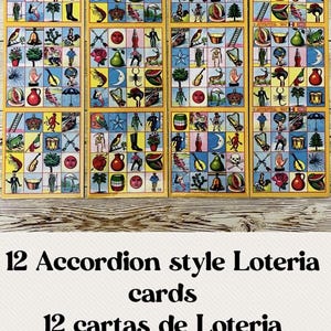 12 Mexican Accordion Loteria Cards 12 Cartas Loteria Mexicana En Acordeón