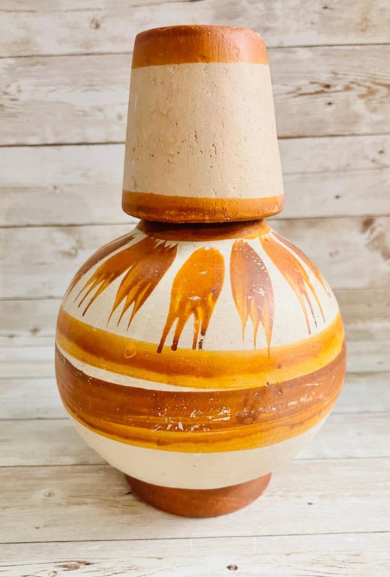 Mexican Terra Cota Waterjug & Cup Botellón Garrafón De Barro