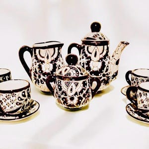 Mexican Talavera Tea Coffee Set Drinkware With 6  Mugs Sugar Bowl Talavera Mexicana de Cafe/Te con Tazas Platos Azucarera y Tetera