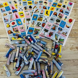 9 Mexican Loteria Cards with Plastic Rolled Deck 9 Cartas de Loteria con Baraja en Rollitos de Plastico