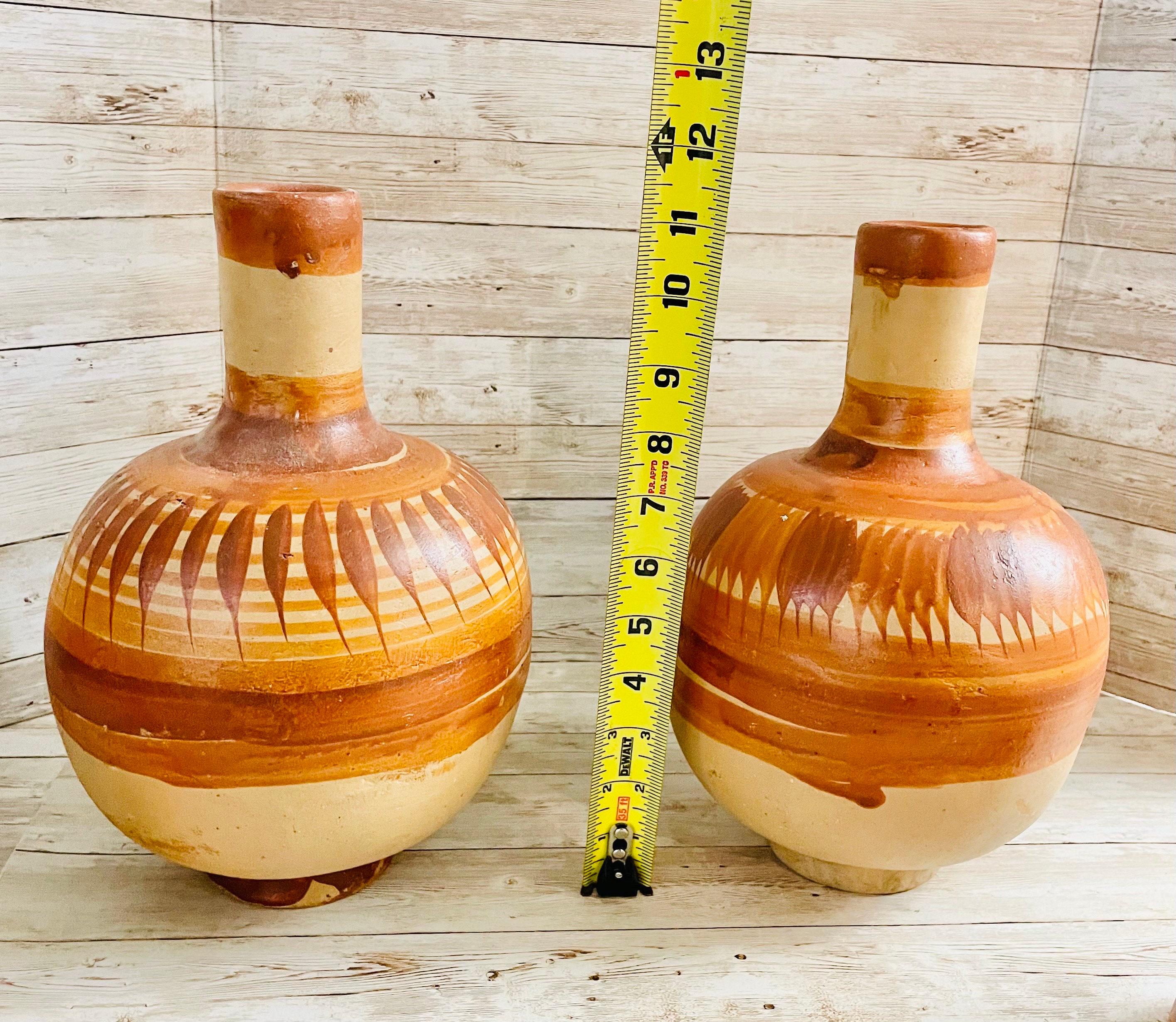 2x Mexican Clay Waterjug & Cup 2 Botellónes Garrafón De Barro Con