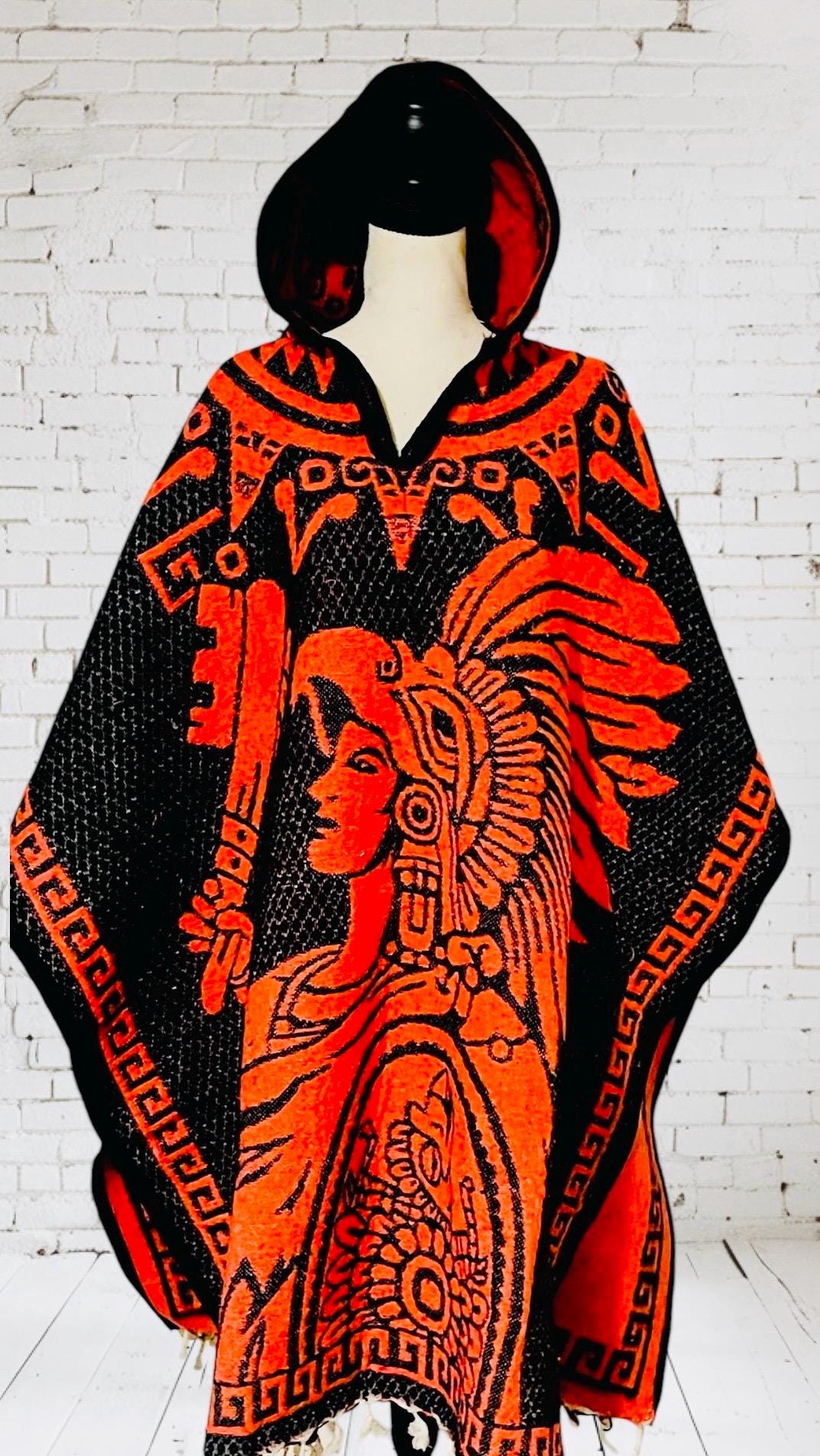 Poncho Unisex Messicano Fatto A Mano - Morbido Reversibile, Azteco - Foto 2