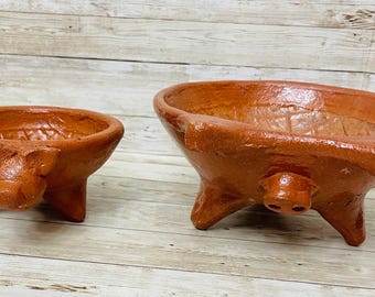 2x Authentic Mexican Pig Molcajetes 2  Molcajete Mexicanos de Barro en Forna de Marranito