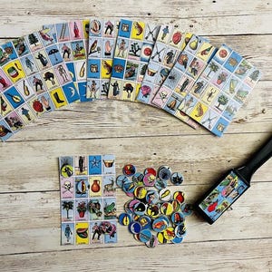 9 Loteria Cards, 50 Magnétic Chips & Wand 9 Cartas De Loteria 50 Fichas Y Pala